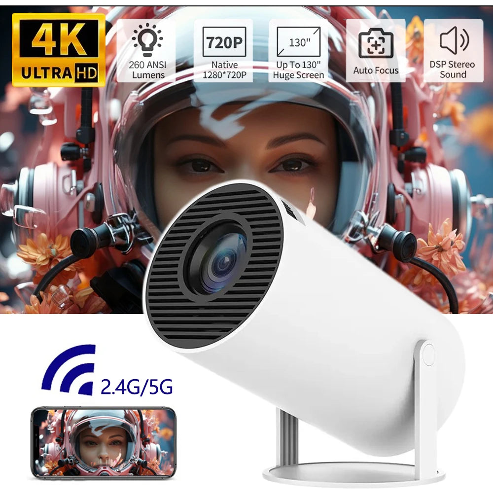 New 2024 4K Android 11 Dual Wifi6 200 ANSI Allwinner H713 BT5.0 1080P 1280*720P Home Cinema Outdoor Portable Projetor